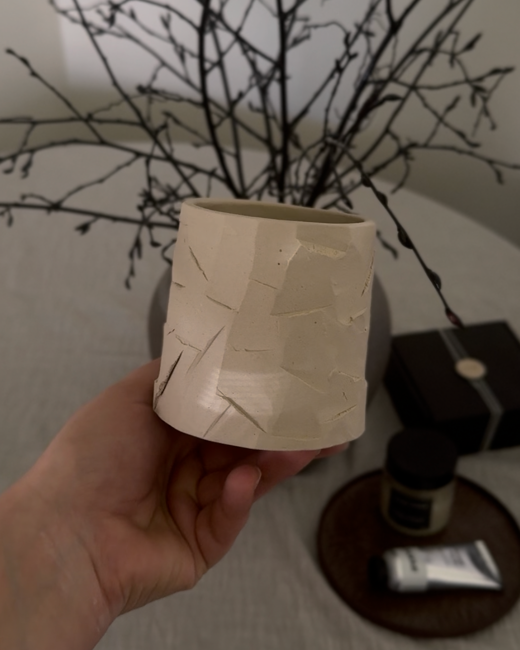 El yapımı Stoneware Midi taş Fincan/Kupa Krem