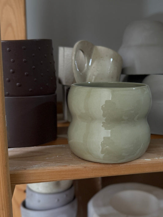 El yapımı Stoneware Boğumlu Kupa Yeşil