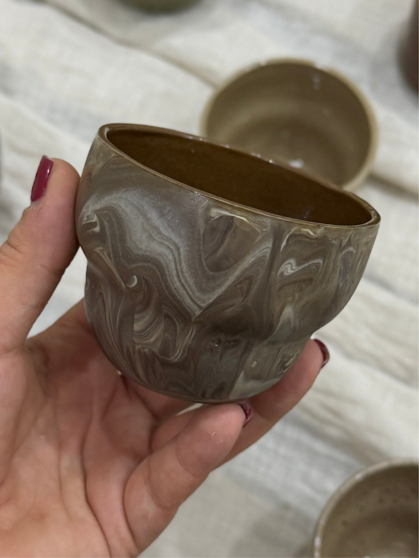 El yapımı Stoneware mini Mermer Fincan